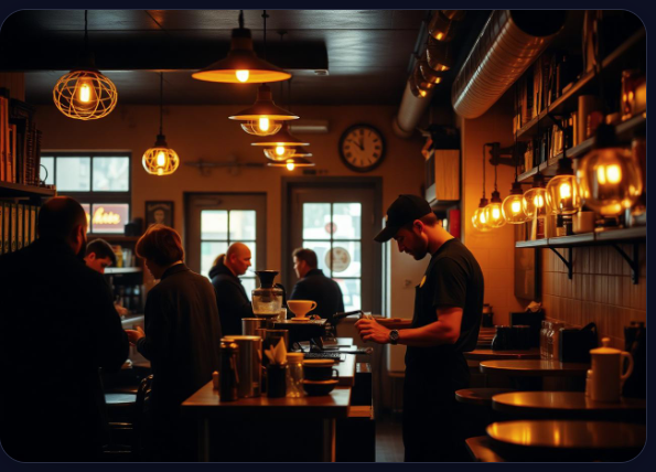 Gemütliches lokales Café mit warmem Licht